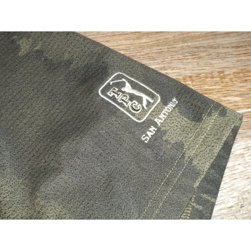 Adidas Polo Shirt Mens 2XL Olive Black Flower Mesh TPC Golf Tour Sleeve Camo